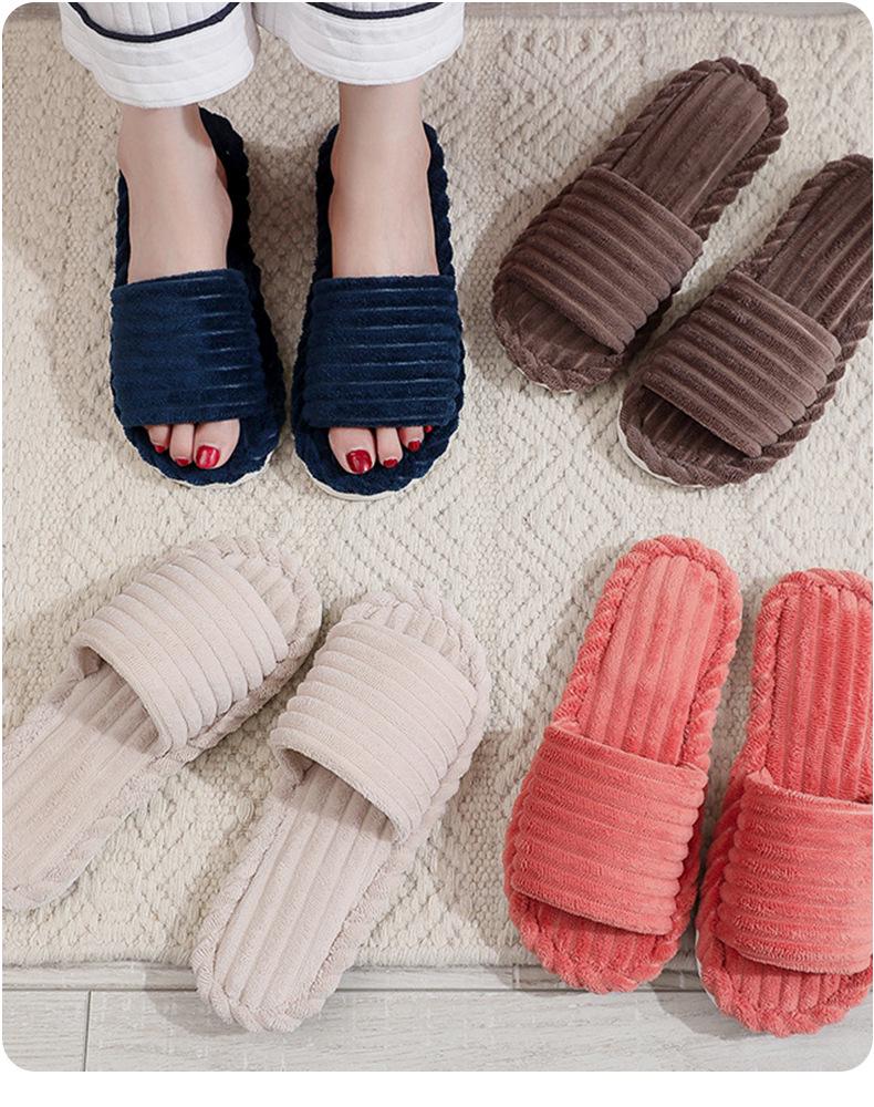 Fashionable Cross-Border Open-Toe Non-Slip Slippers – Spring/Autumn Style with Flat Heels, Furry Design, and Thickened Sole for Couples