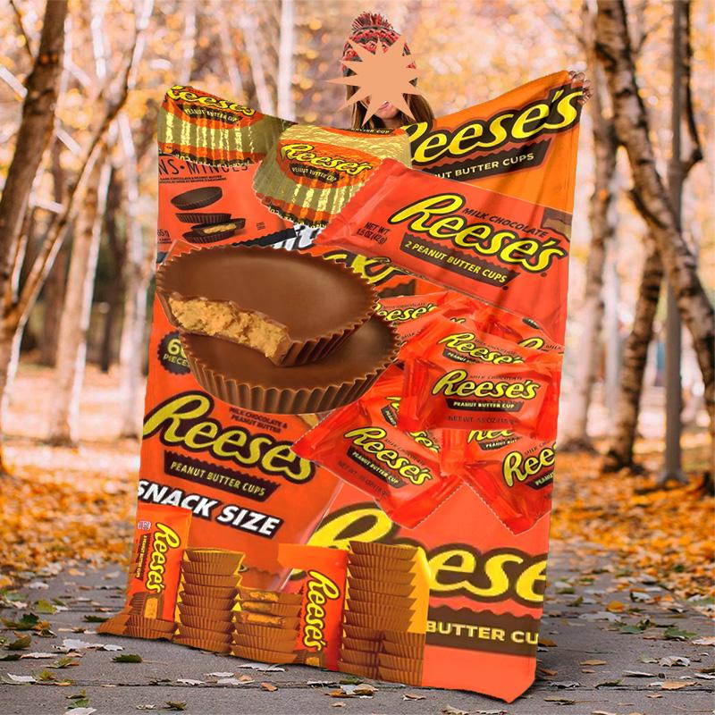Reeses Peanut Flannel Blanket Soft Warm All-Season Throw, Design for Camping, Car Travel, Hiking Sofa, Bed, Office Perfect Gift for Parties