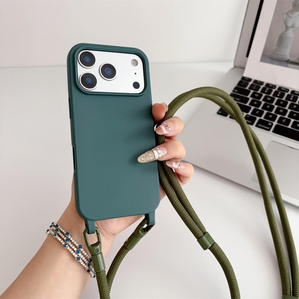 Silicone Phone Case for IPhone 17 Air 16 16E 15 14 Plus 11 13 12 Mini Pro Max Crossbody Lanyard Candy Color Soft TPU Back Cover
