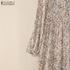 ZANZEA Damen Lässig Rundhals Locker Langarm Blumenmuster Kleid