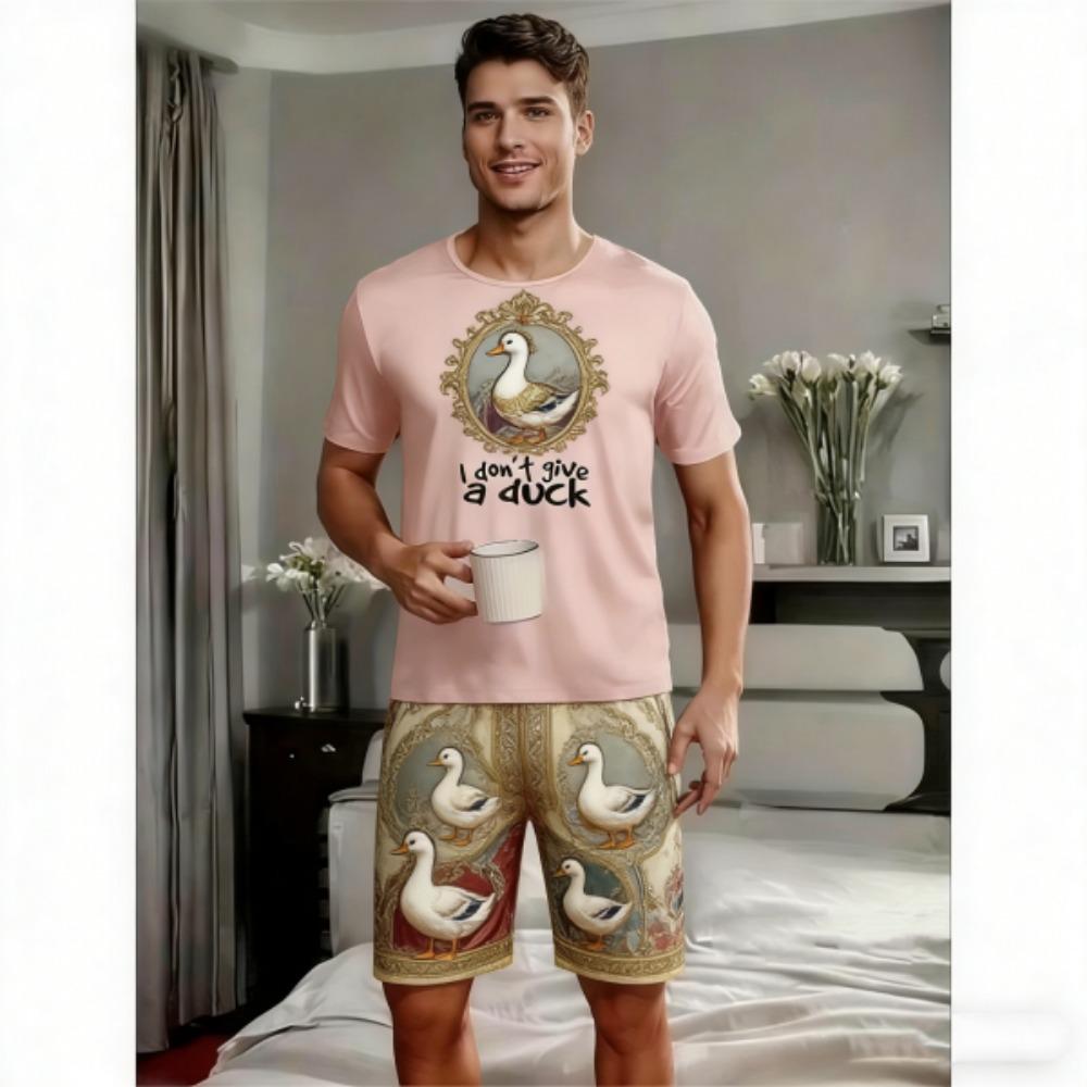 

Men s Set Fashion Funny Duck Printed Men s T-shirt and Shorts 2 Piece Set Summer Casual Outdoor Men s and Women s Outfit Clothing XXS