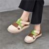 Johnature Genuine Leather Mixed Colors Hollow-out Sandals Casual Round Toe Thick Soled Women's Shoes