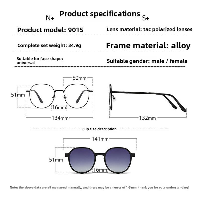 Myopia 3 In 1 Multifunctional Polarized Clips -0.5 To -6.0 Magnetic Metal Clip Sun Glasses Prescription Irregular Can Custom
