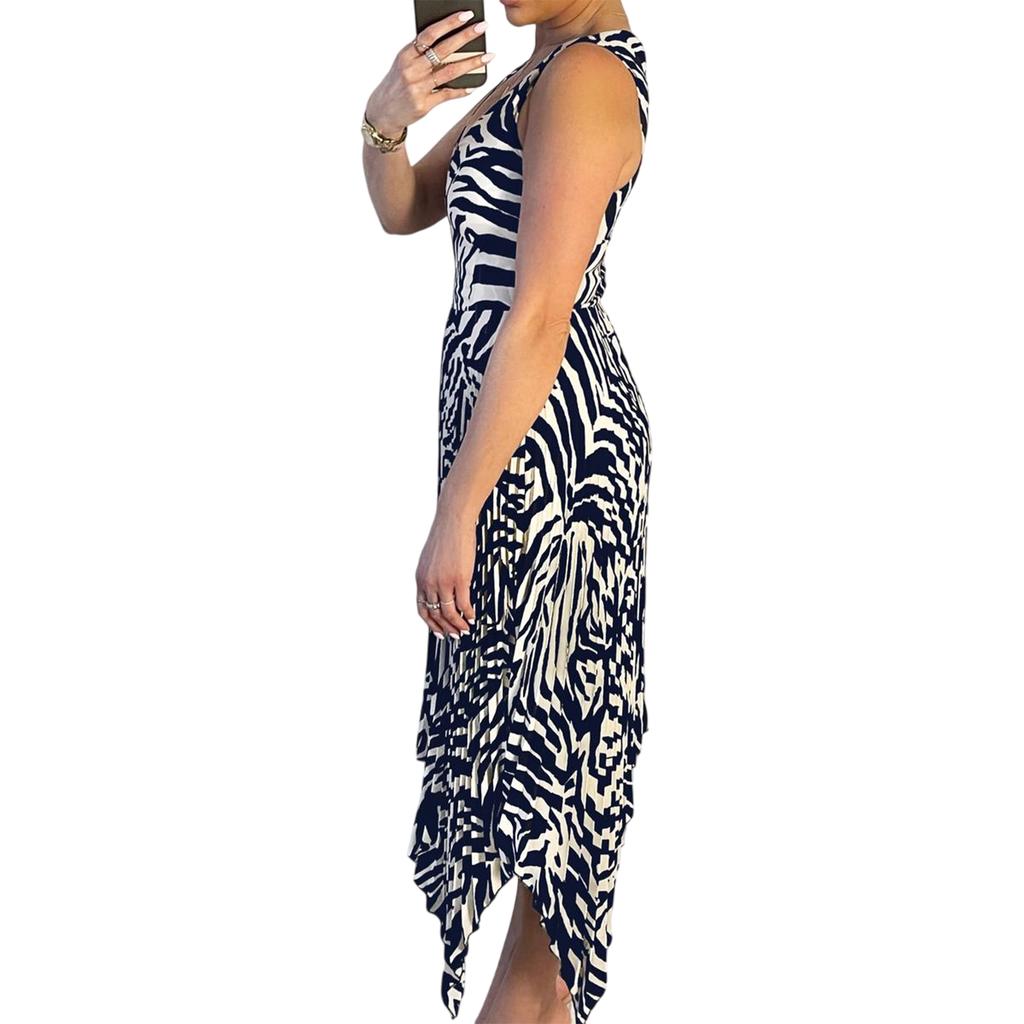 Vestido Midi Plisado con Estampado de Zebra para Mujer AX Paris