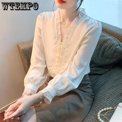 Women's Chiffon Shirt for Early Spring Women's Clothing Long Sleeve Base Small Shirt
