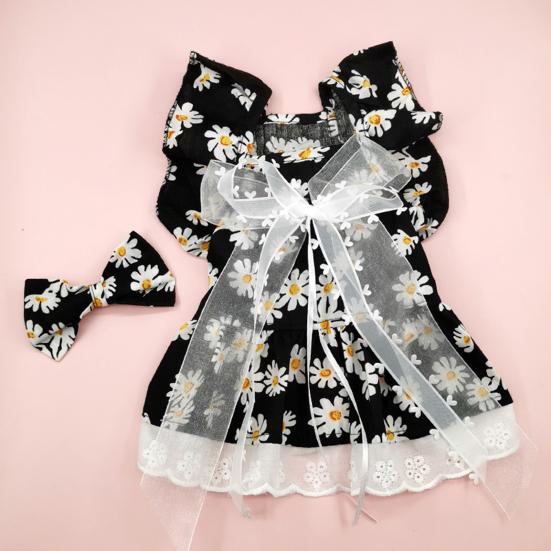 Yousheng Summer Dog Dress Cute Bow Hairpin Floral Print Elegant Outfit Breathable Casual Wear Bow-knot Lace Princess Dress Pet Cat Two-legged Clothing