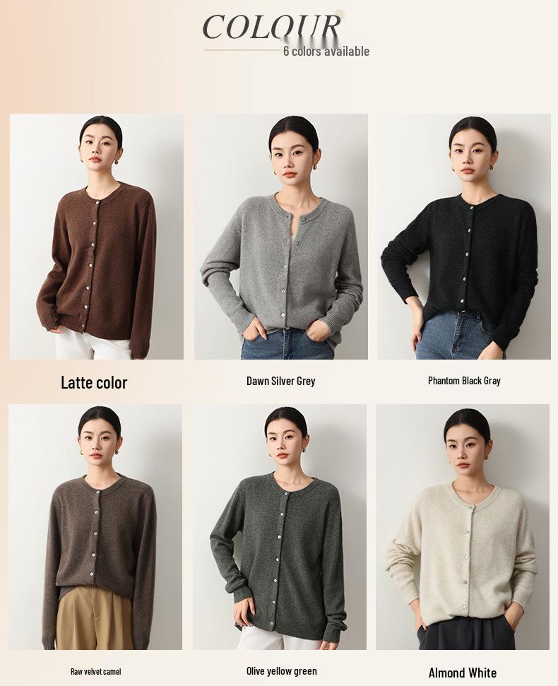 Yak Wool Women's Round Neck Cardigan - 2026 Autumn/Winter Solid Color Single-Breasted Sweater, Elegant Style