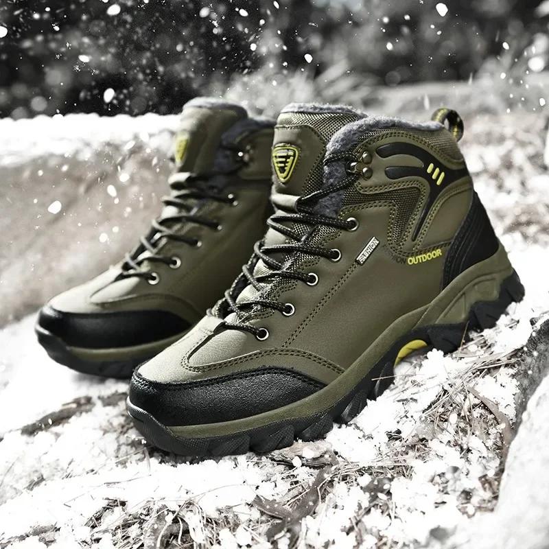 Winter Men's Boots Warm Men's Snow Boots High Quality Leather Waterproof Men Sneakers Outdoor Men Hiking Boots Work Shoes Male