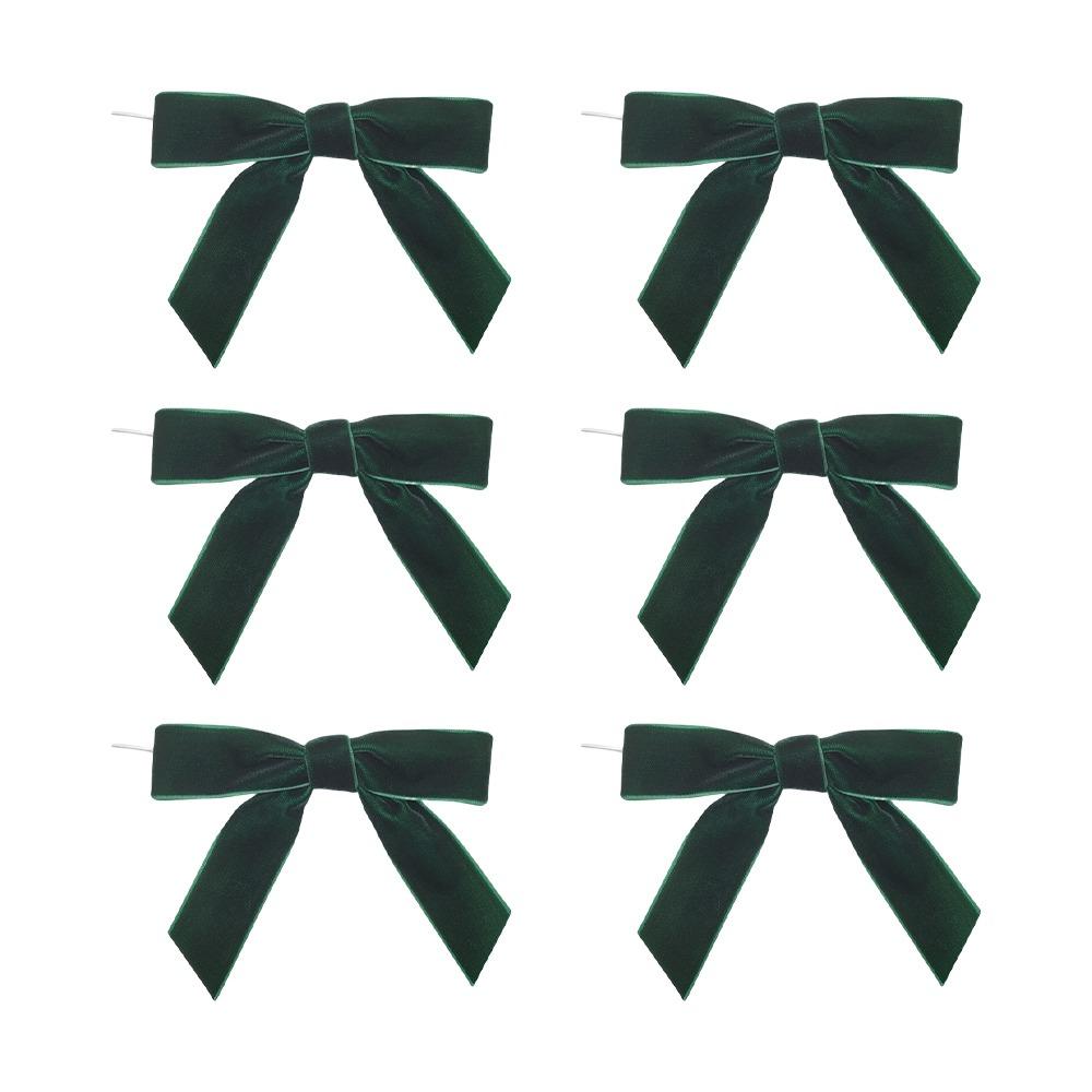 6pcs Velvet Christmas Bows 4.72" Gift Wrapping Tools Xmas Tree Decor Red Green Brown Rustic Crafts Gift Twist Tie Ribbon Bows
