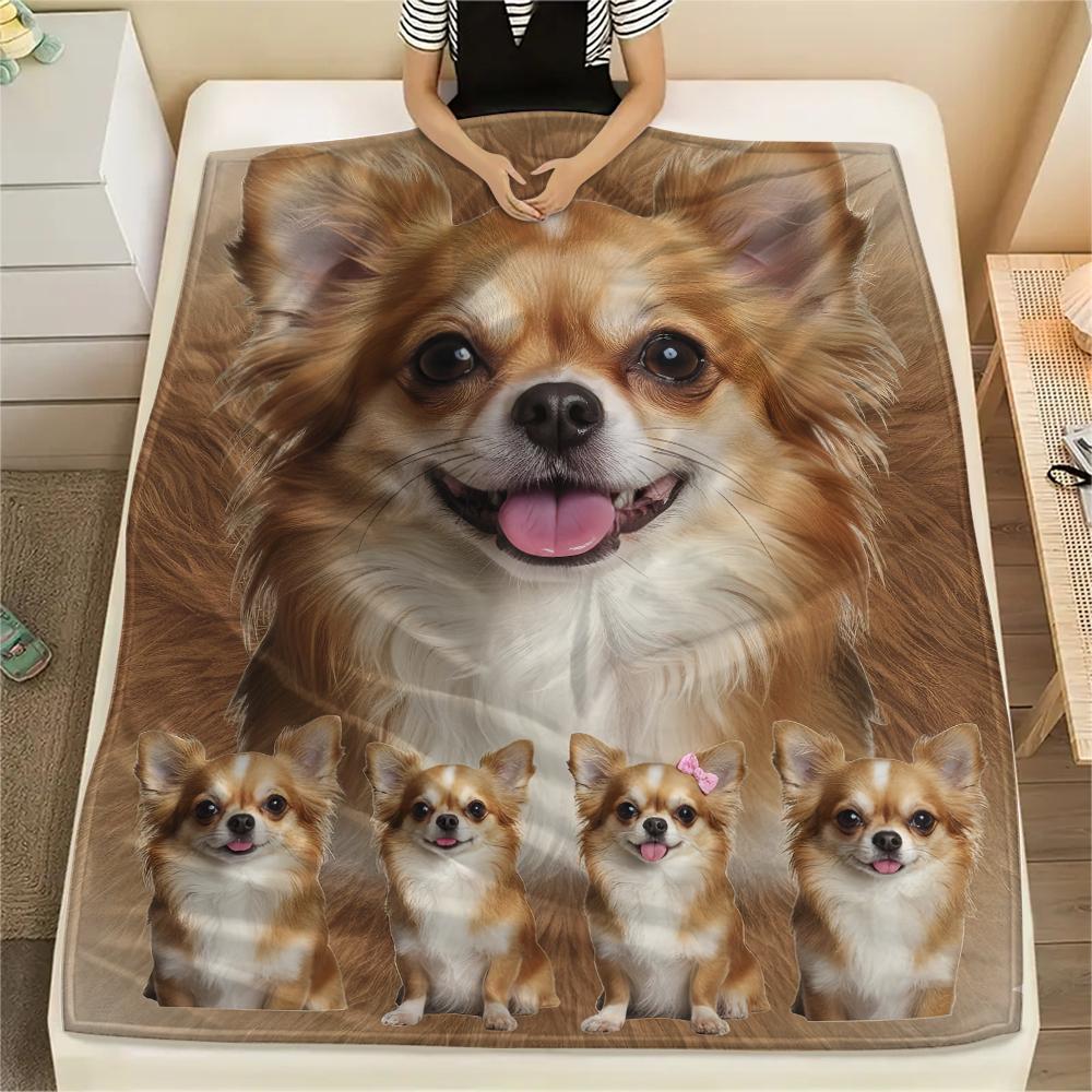 1Pc Chihuahua Poodle Dog Print Flannel Blanket, High quality Comfortable for All Seasons, Home Decor, Warmth and Comfort, Perfect for Gifts