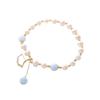 Women's Sea Blue Aquamarine & Pearl Bracelet with Ginkgo Leaf Pendant