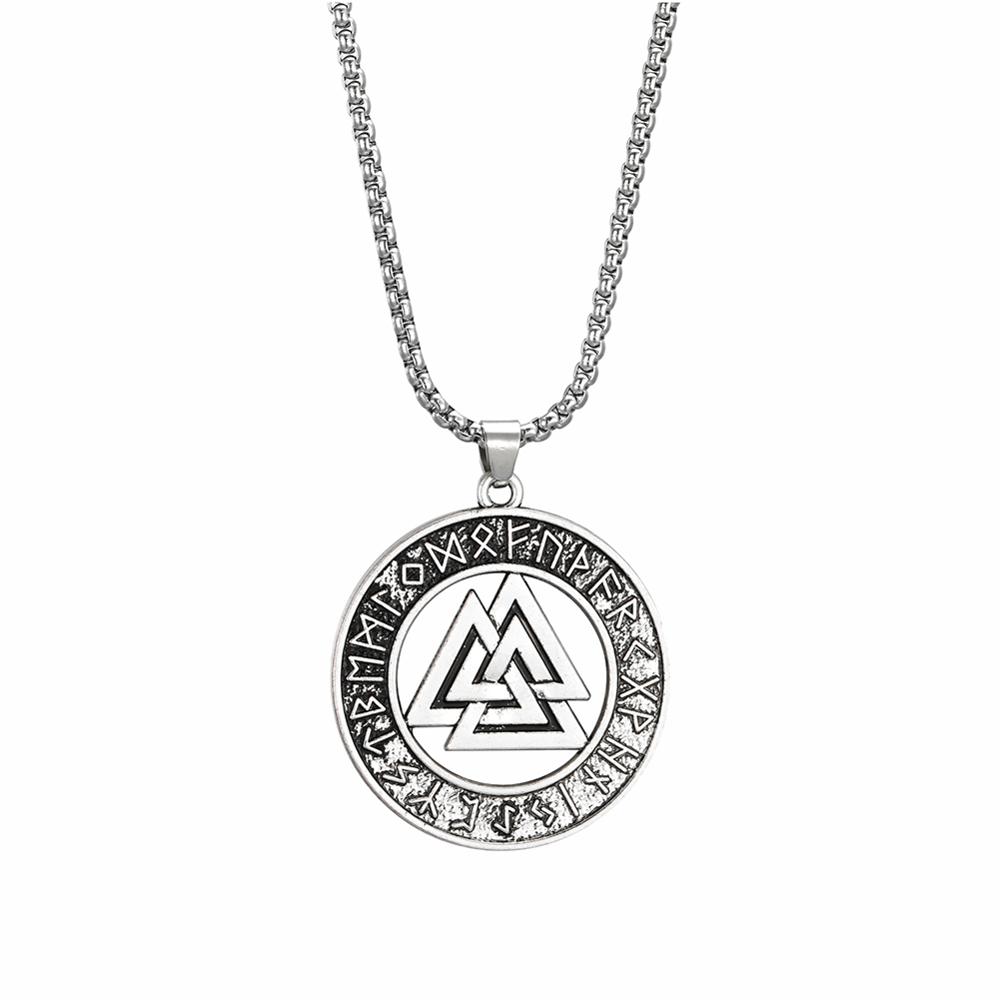 Teamer Viking Necklace for Men Norse Runes Pendant Valknut Odin Symbol Scandinavian Amulet Warrior Jewelry
