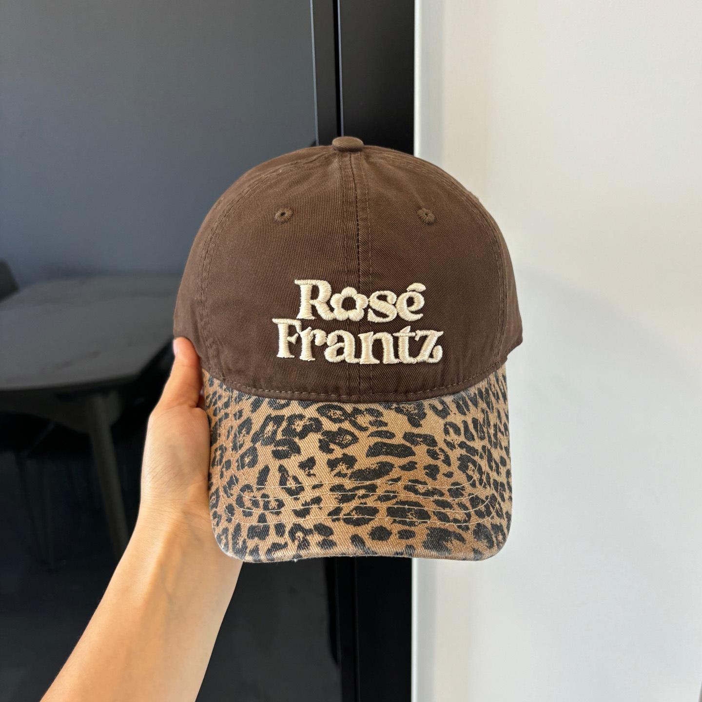 Vintage Washed Leopard Print Baseball Cap, Rosé Frantz Embroidered Two-Tone Dad Hat for Women L