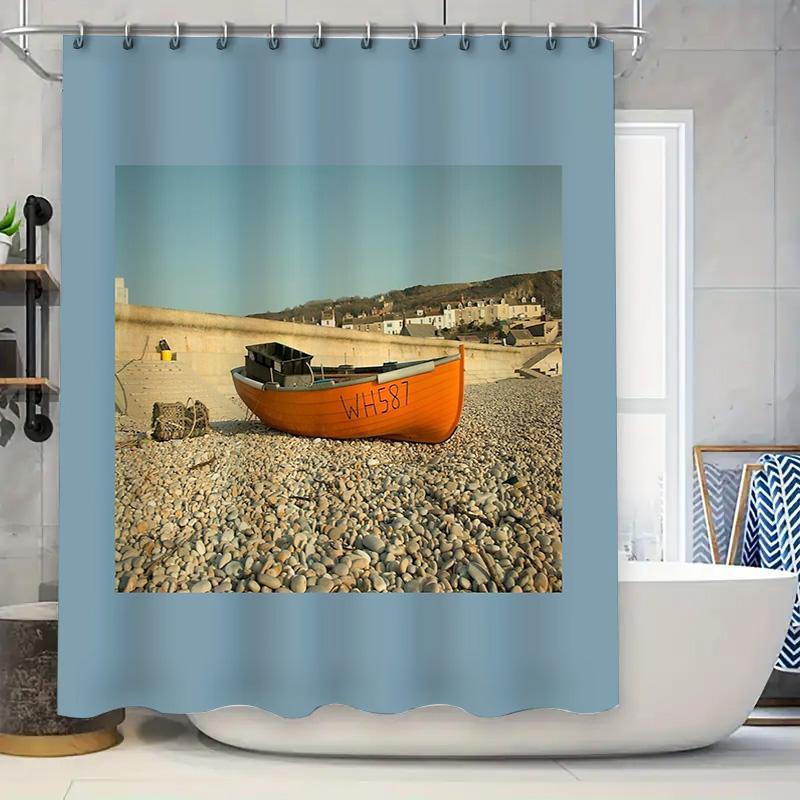 

Beach Coastal Ocean Wave Boat Landscape Shower Curtain Set Waterproof Bathroom Decor Vintage Nautical Home Dcor Artistic Patter W60H190(CM)-1 Pcs