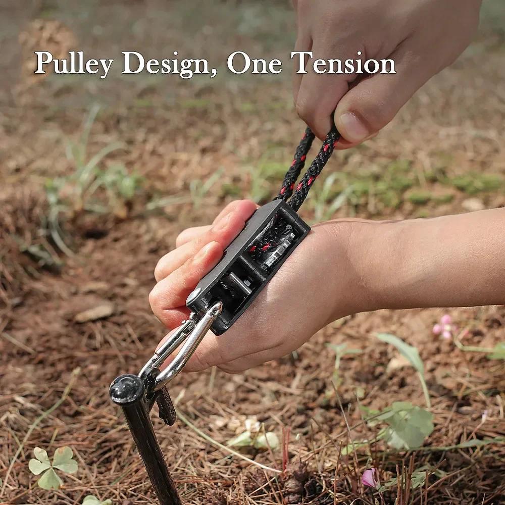 4Pcs Tent Adjustable Rope Fastener Fixed Buckle Pulley Tensioner Ratchet Hangers Lights Lifting Camping Awning Wind Rope