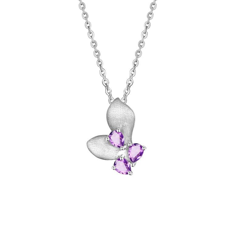 S925 Sterling Silber gebürstete Textur Schmetterling Halskette Wassertropfenform Naturkristallstein Leichter Luxus Tägliche Accessoires Schmuck Geschenk