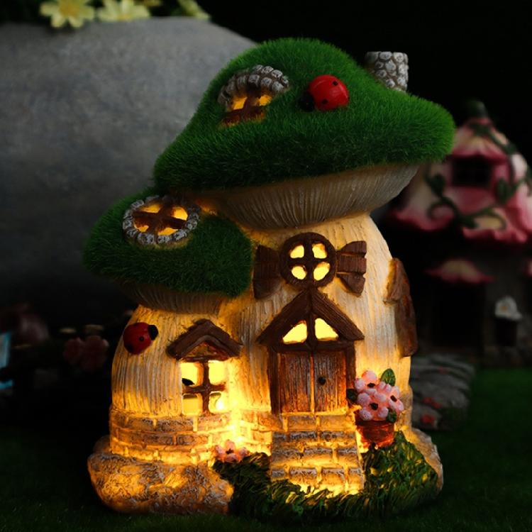 Fairies Tale Landscape Ornament Solar Lighted Illuminated Mushroom House Resin Statue Suitable For Outdoor Night Display