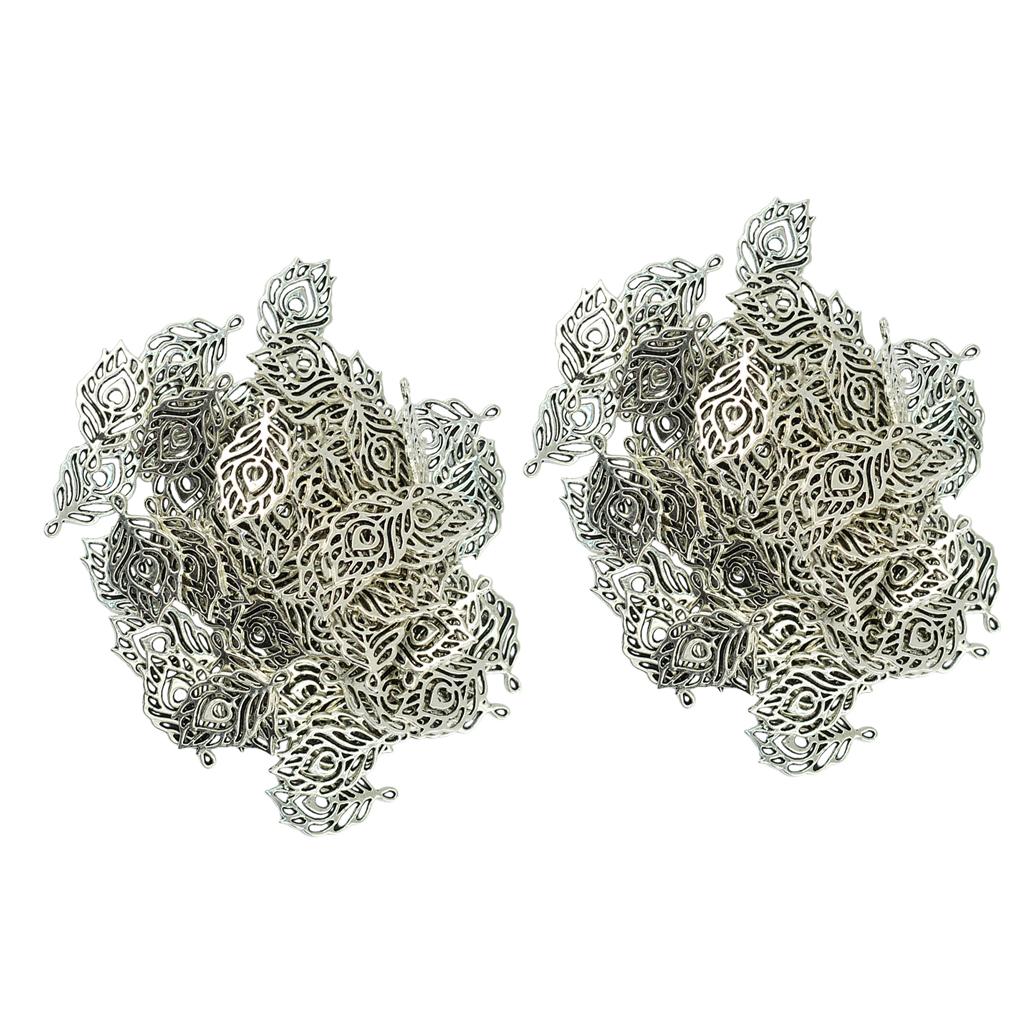 100pcs silver color feather Charms for Necklace Jewelry Making Accessories