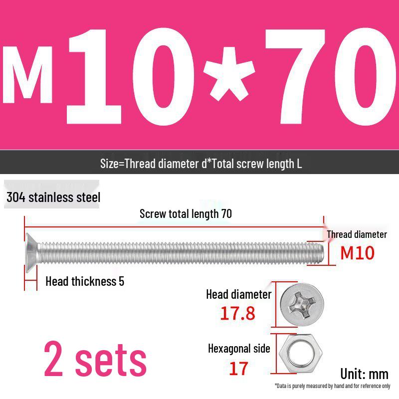 304 Stainless Steel Extra Long Phillips Flat Head Screws and Nuts Set (2M, 3M, 4M)