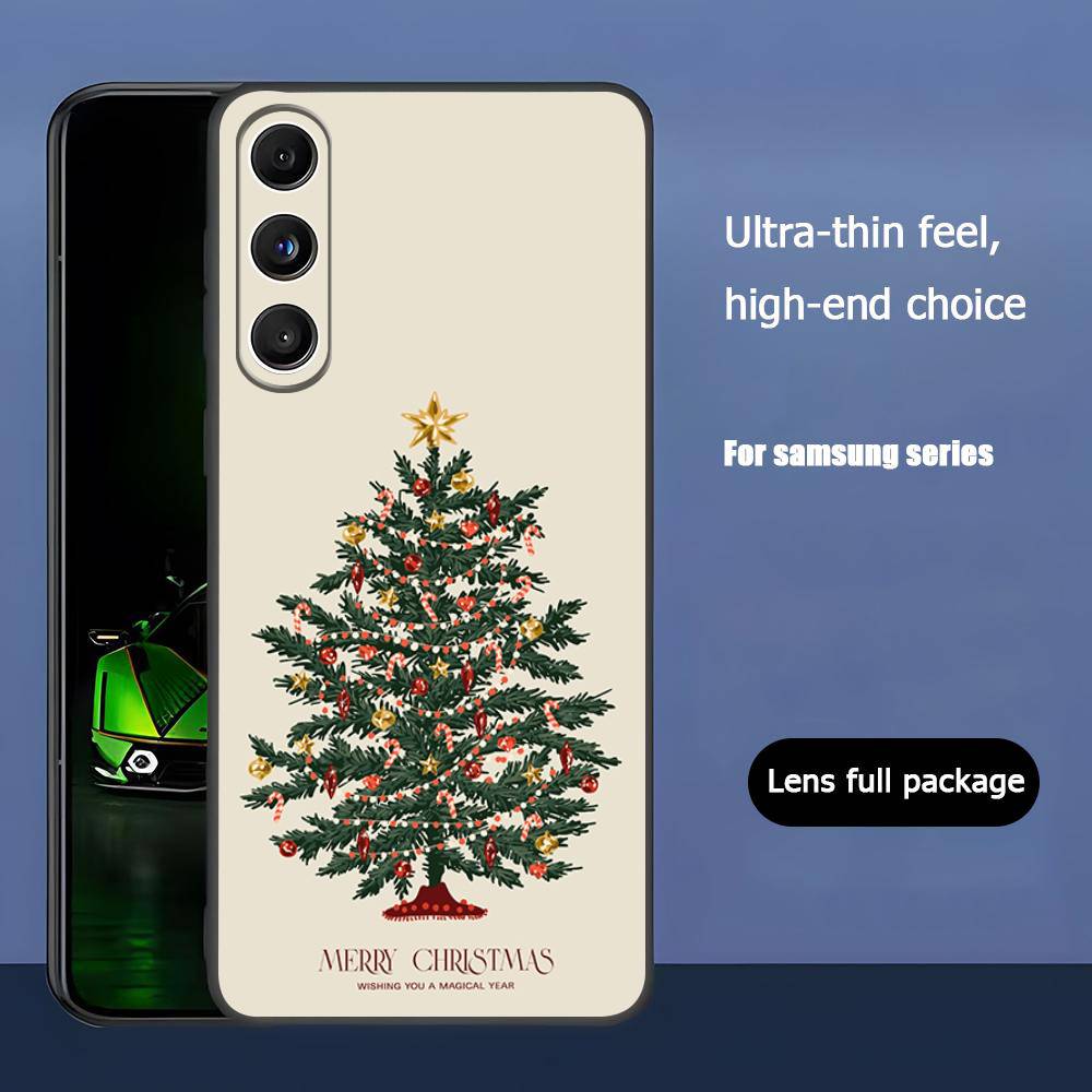 Merry Christmas Tree For Samsung Galaxy S25 S24 S23 Ultra S22 S21 Plus S20 Black Soft Silicone Protective Case