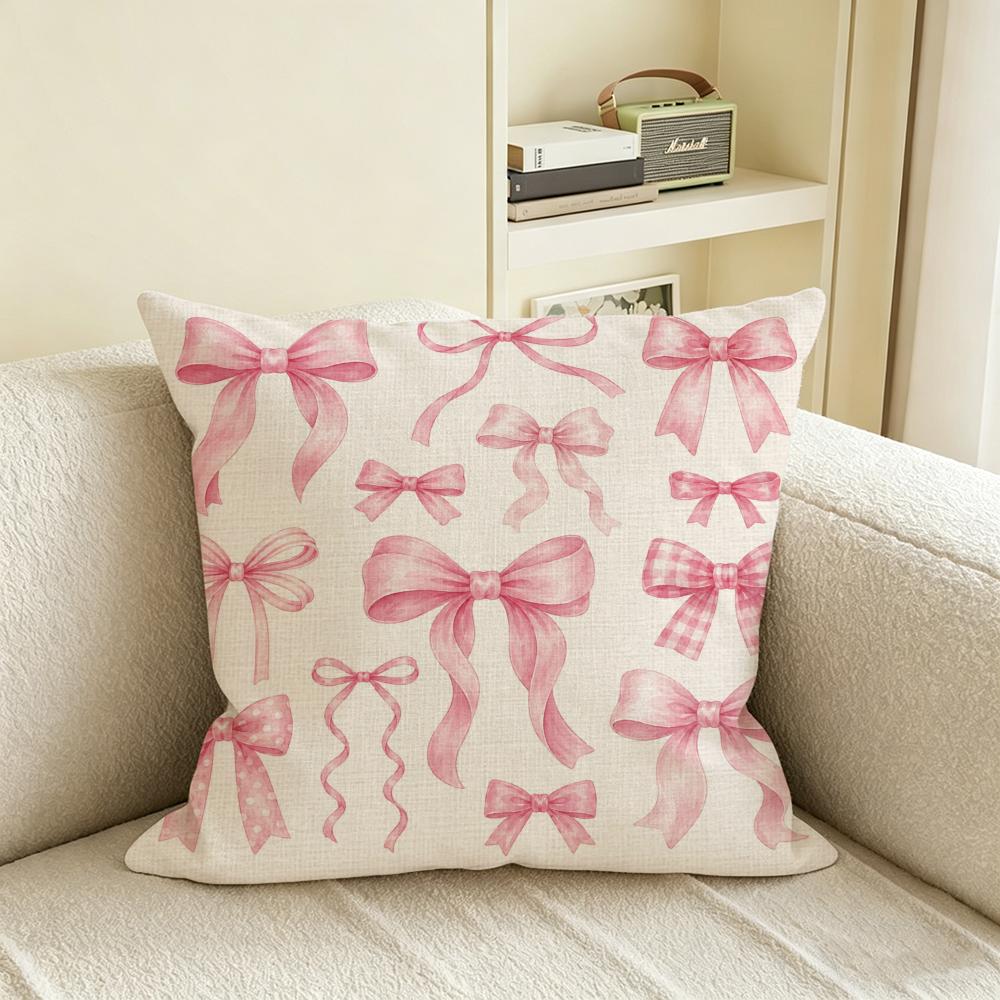 Pattern Pink Bow Cherry Cushion Cover Natural Linen Pillowcase Set AllinOne Decor for Sofa Bedroom Chair
