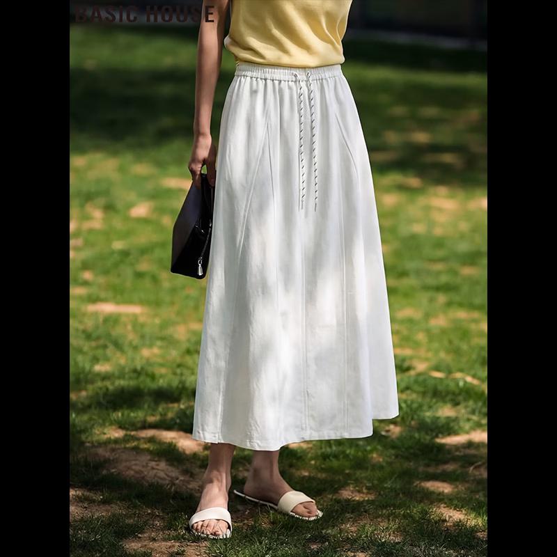 Basic House Women s A-Line High-Waist Cargo Midi Skirt One Size