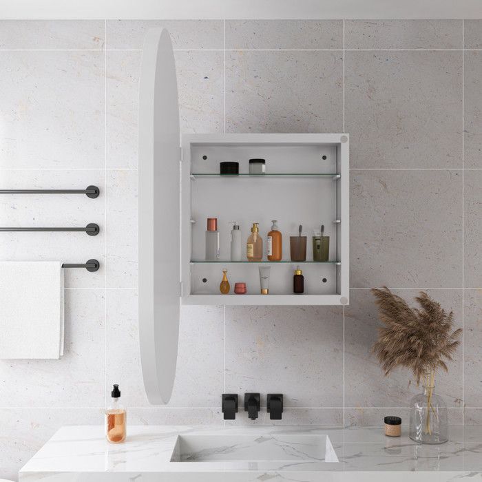 Miroir ovale - MUVOE - Armoire à pharmacie intégrée - Métal - Blanc - Design contemporain