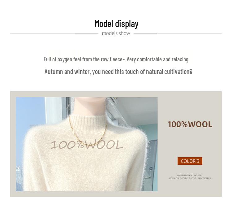 Women's Thick Wool Knitted Sweater, Loose Fit, Half-High Neck, Long-Sleeved, Slimming Base Top