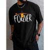 European Size Men's Forever Basketball Graphic T-Shirt, Casual Crew Neck Short Sleeve, Street Style Summer Top
