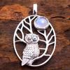 Owl Pendant, Sliver Pendant, 925 Sterling Silver Handmade Jewelry, Gemstone Jewelry, amethyst Labradorite Rose quartz Larimar pendant