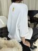 Korean Style Oversized Fleece T-Shirt for Women - Round Neck & Drop Shoulder