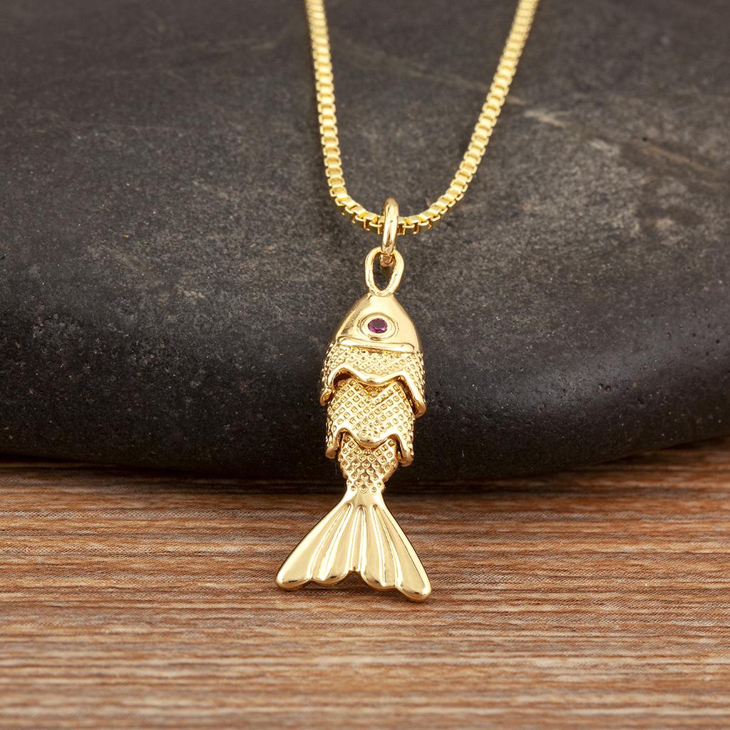 AIBEF S/M/L 3 Design Exquisite Lifelike Goldfish Necklace  Red Zircon Copper Jewelry Party For Women Men Accessories Gift