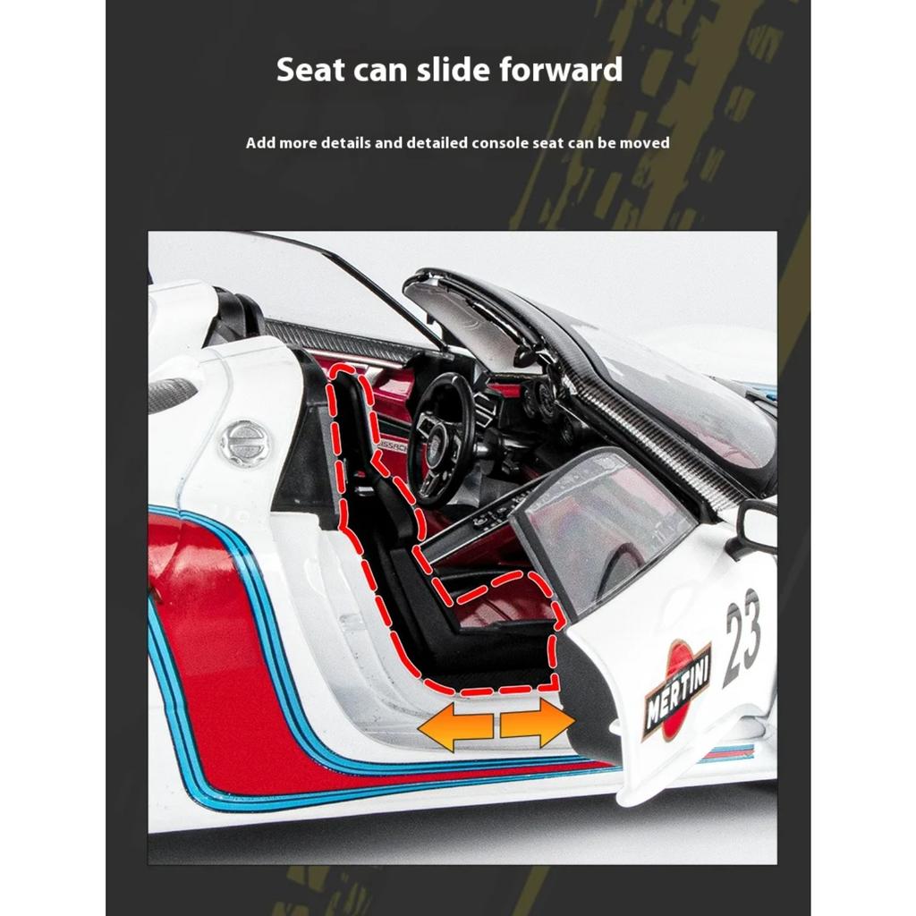 1/18 Porsche 918 Martini Lackiert Limitierte Edition Legierung Druckguss Modellauto Sammlung von Hobby-Ornamenten Ton & Licht Serie Geschenk