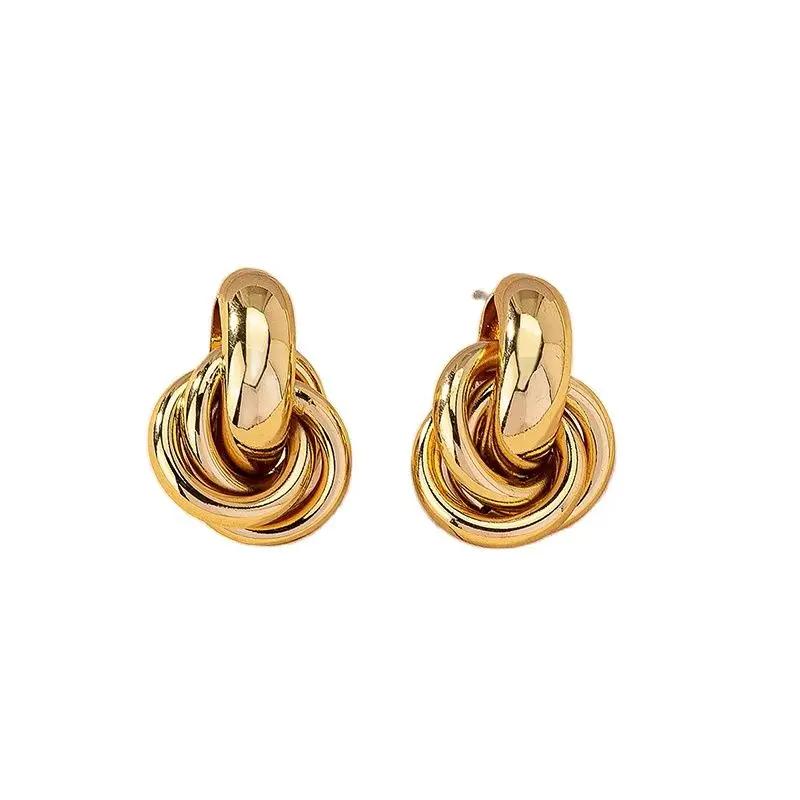 Fashionable Retro Double-Layer Wrapped Earrings With Textured Design, Versatile Earrings For Women'S Daily Wear.