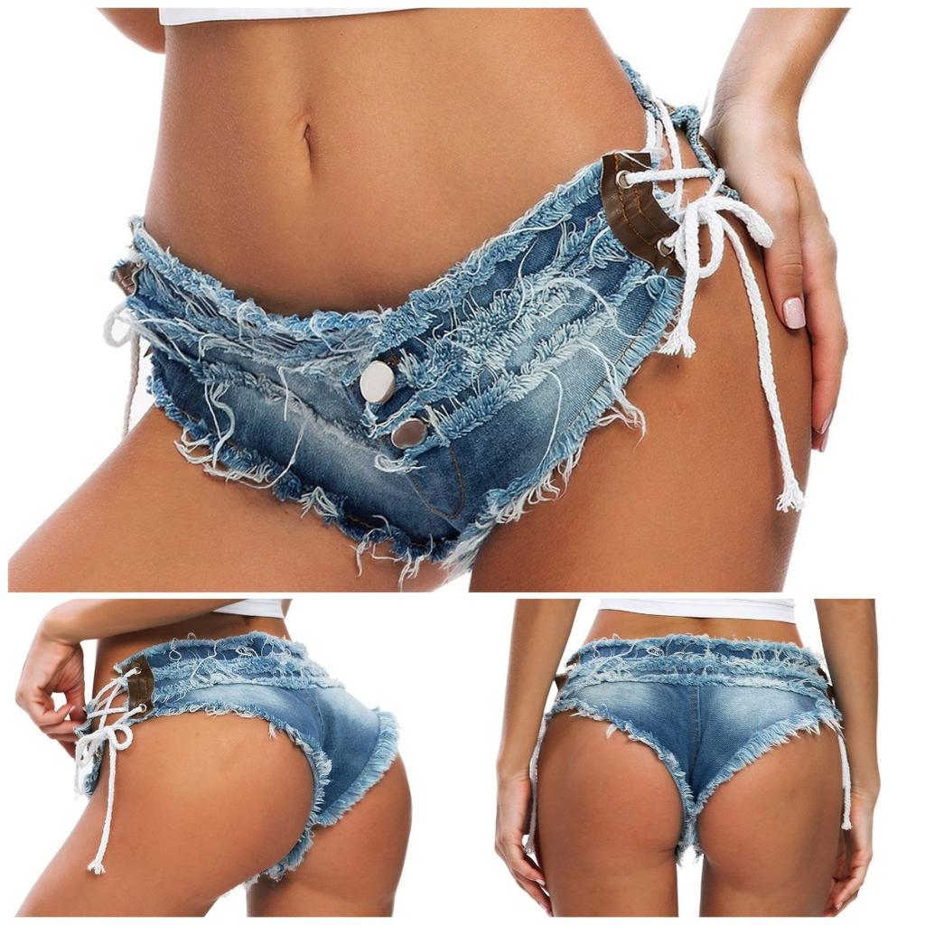 Femmes été Sexy à Lacets Jean Court Dames Denim Déchiré Détruit
