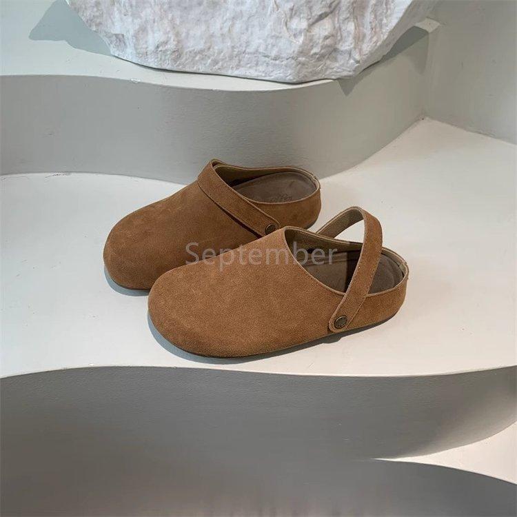 Soft leather version~ Two-wearing bag head and half slippers women's 2025 new niche round head to increase the height of lazy people to work Boken s