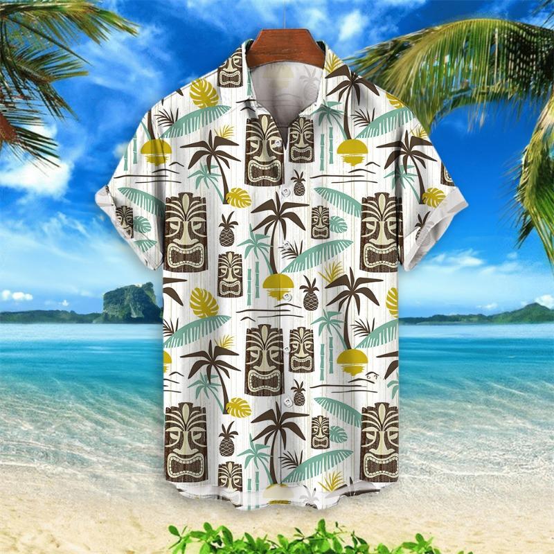 3d Tiki Print Hawaiian Shirts For Men Retro Men's Shirt Loose Casual Male Clothing 2024 New Fashion Trend Man Short Sleeve