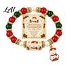 Reindeer Theme Bracelet Christmas Bracelets for Women Beaded Charm Stretch with Card Holiday Jewelry Gift Stocking Stuffers Party Accessory Women