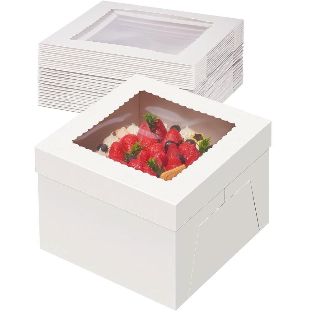 10pcs White Disposable Cake Packaging Box with Window Cake Container Pastry Box  Bakery