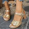 Women's Large Size Hollow Out High Heel Sandals Buckle Chunky Heel Fish Mouth Sandals