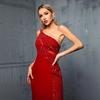 Burgundy One-Shoulder Sequin Fishtail Evening Dress for Women: Slimming, Elegant European & American Style