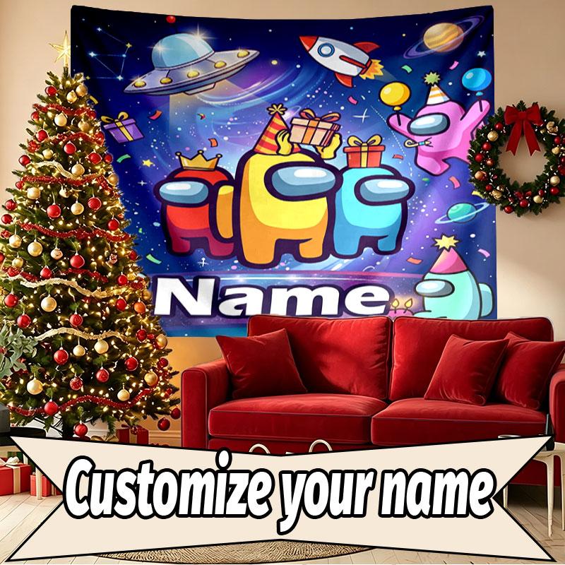 Custom Name Personalized Among Us Print Tapestry, Wall Art Decor, Bedroom, Dorm, Apartment, LivingRoom, Party Backdrop, Gift for Birthday