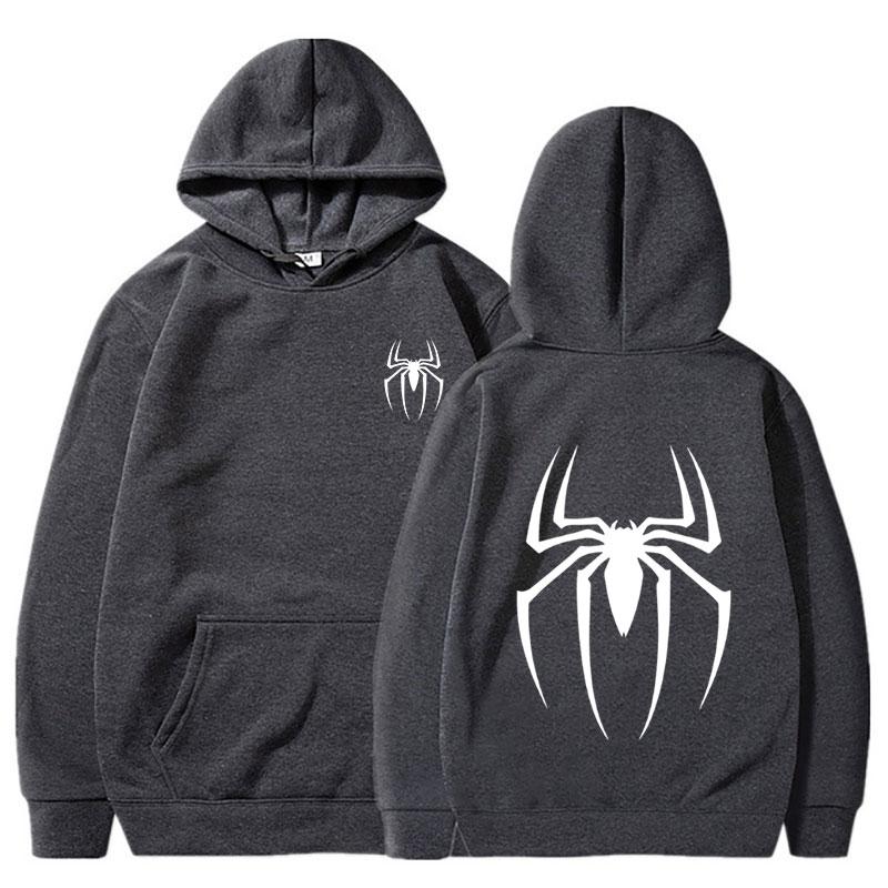 Men's Y2K Spider Print Hoodie Autumn Winter Adult Street Style Loose Hip Hop Punk Fashion Couple Sports Long Sleeve Pullover