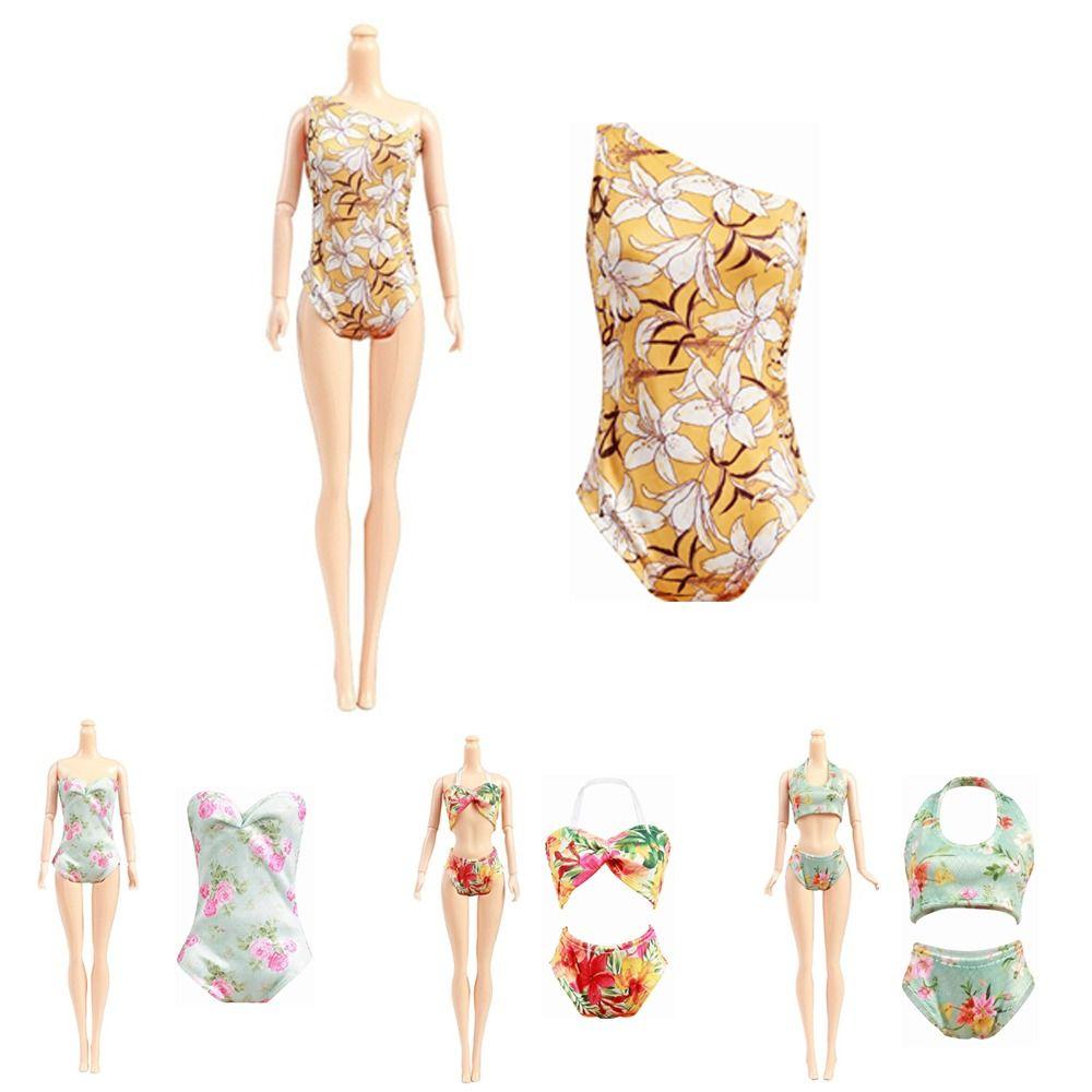 Soft Cloth Fashion Doll Beachwear Floral Print Doll Swimwear Doll Swimsuit Clothes Doll Dress Up