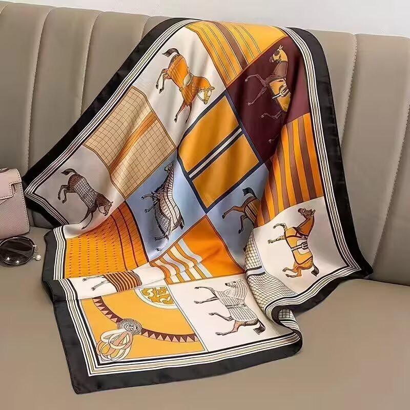 70x70cm Lightweight Cotton Silk Square Scarf With Boho Floral Print Breathable Neck Wrap Women