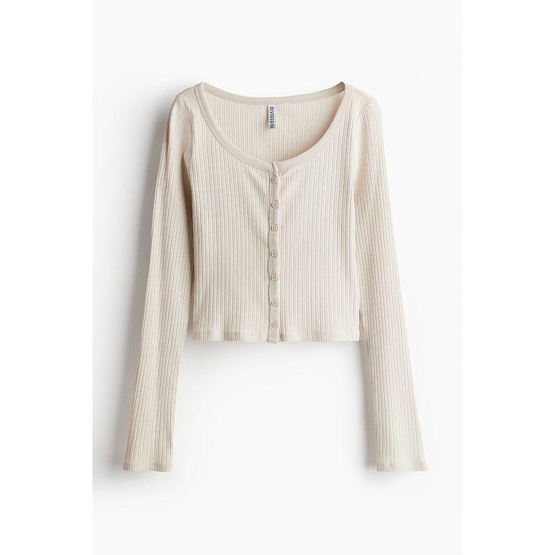 

Женская футболка HM Летняя Повседневная Круглый вырез Модная Застежка на пуговицы Рубчик Короткий топ 1234738 Light Beige 170/104