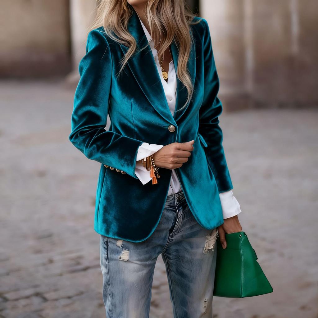 Giacca Blazer in Velluto da Donna, 4 Colori, Design Senza Tasche, Vestibilità Slim