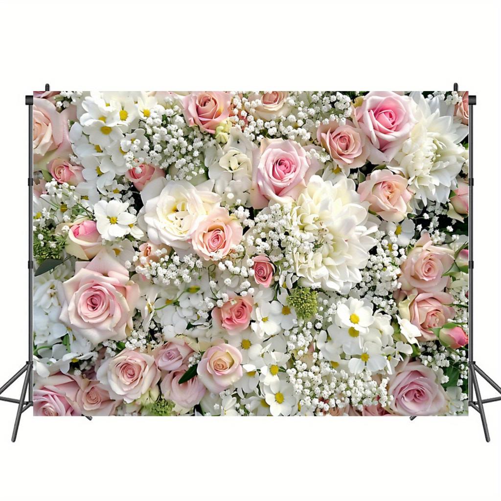 1 elegant floral wall background banner - pink and white rose and wisteria design, multiple sizes to choose from