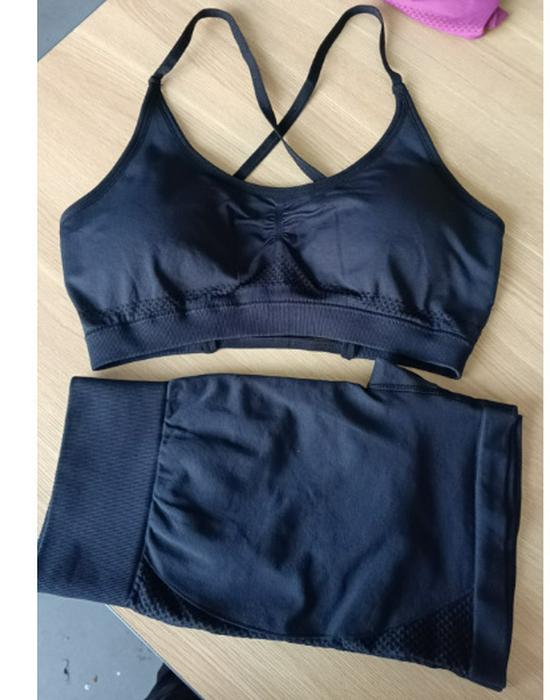 Women s Nude Feel Yoga Tank  High Waist Peach Shorts Set Large