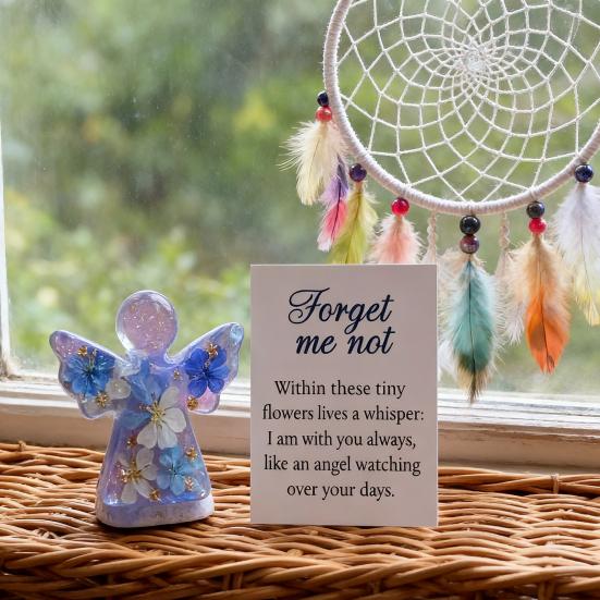Angel Figurine Keepsake Forget Me Not Angel Memorial Gift Sympathy Bereavement Angel Ornament with Warm Message Card Grieving Keepsake